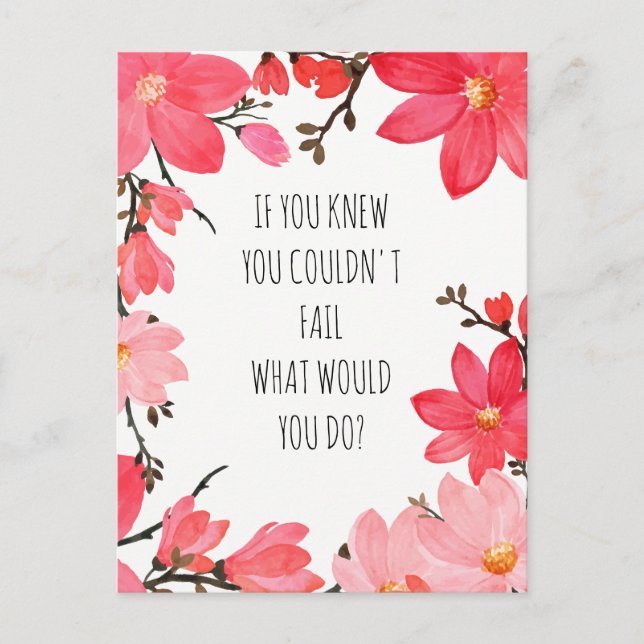 Motivational Uplifting  Quote Pink Floral Postcard (Front)