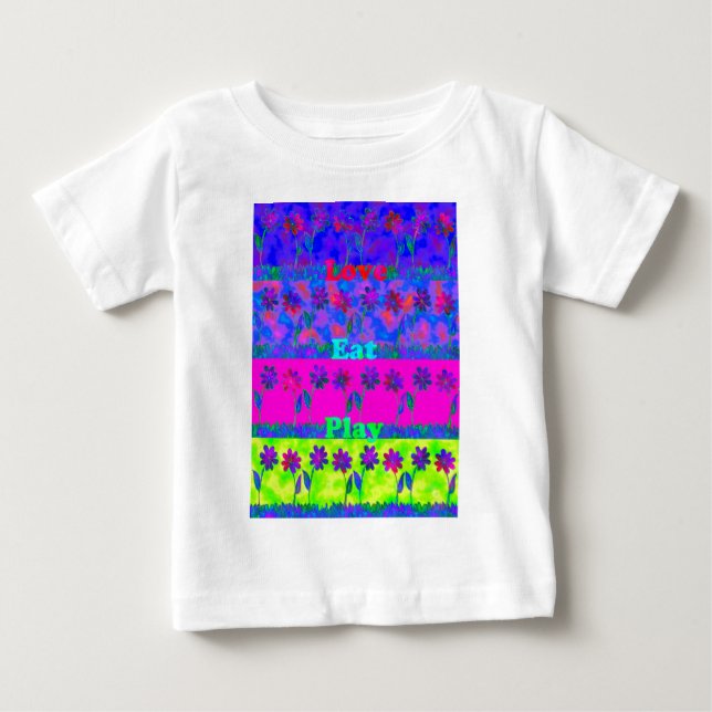 Motivational Vibrant "Eat Love & Play" Art Print Baby T-Shirt (Front)