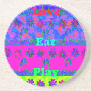 Motivational Vibrant "Eat Love & Play" Art Print Coaster