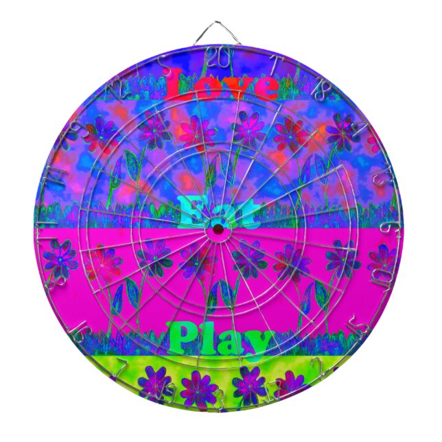 Motivational Vibrant "Eat Love & Play" Art Print Dart Board (Front)
