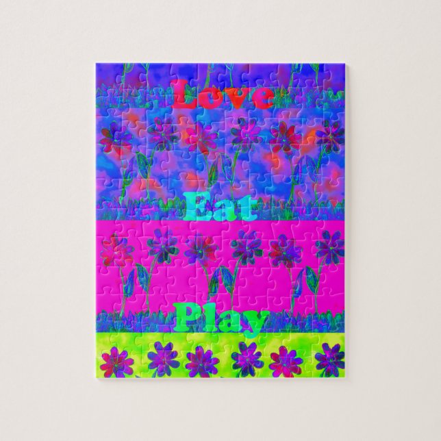 Motivational Vibrant "Eat Love & Play" Art Print Jigsaw Puzzle (Vertical)