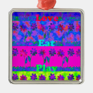 Motivational Vibrant "Eat Love & Play" Art Print Metal Ornament