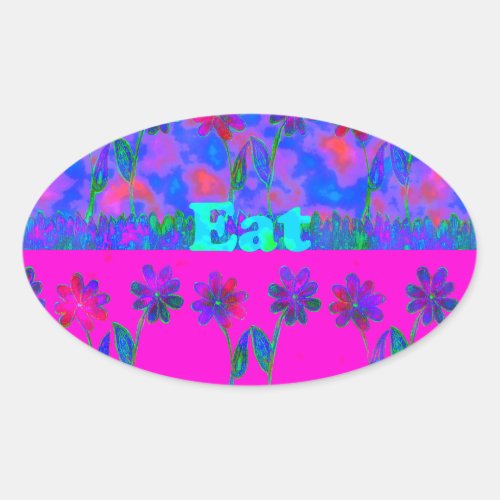 Motivational Vibrant Eat Love  Play Art Print  Oval Sticker