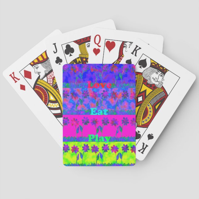 Motivational Vibrant "Eat Love & Play" Art Print Poker Cards (Back)