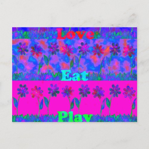 Motivational Vibrant Eat Love  Play Art Print  Postcard