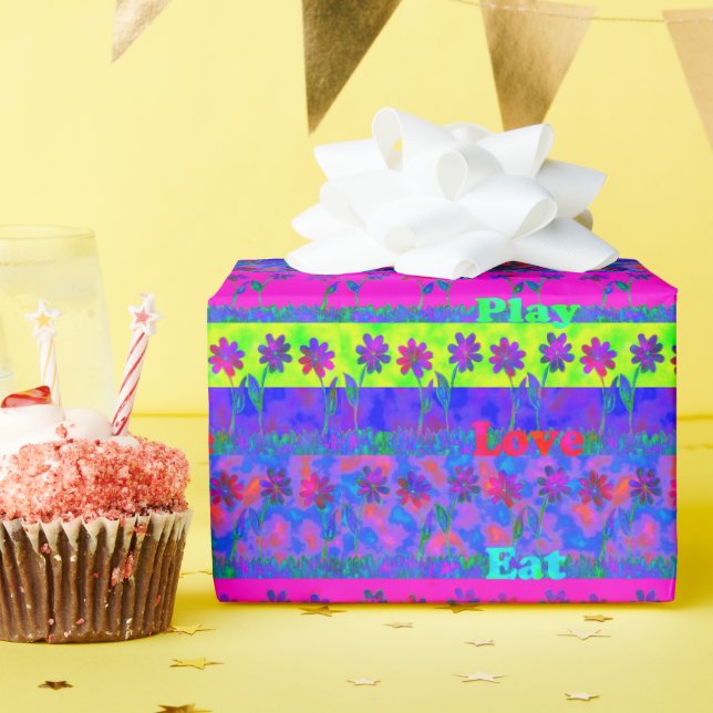 Motivational Vibrant "Eat Love & Play" Art Print Wrapping Paper (Birthday Party)