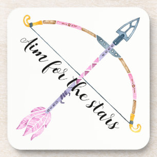 Motivational Watercolor Bow Arrow Boho Feather Beverage Coaster