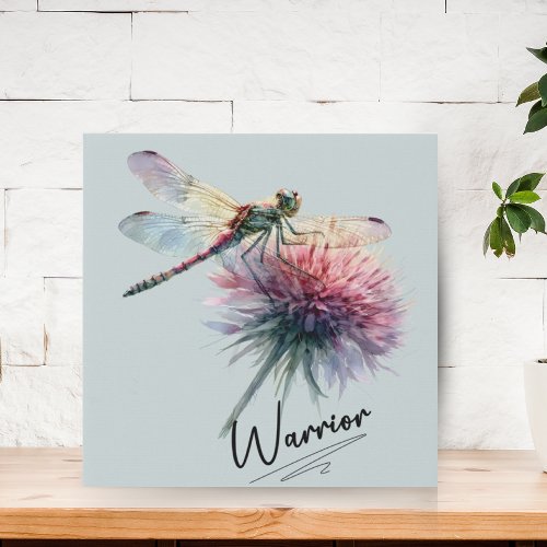 Motivational Watercolor Flower Dragonfly Warrior  Faux Canvas Print