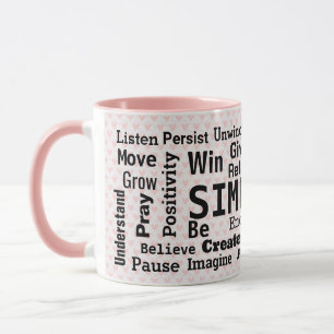 Motivational Word Cloud On Pink Hearts Mug