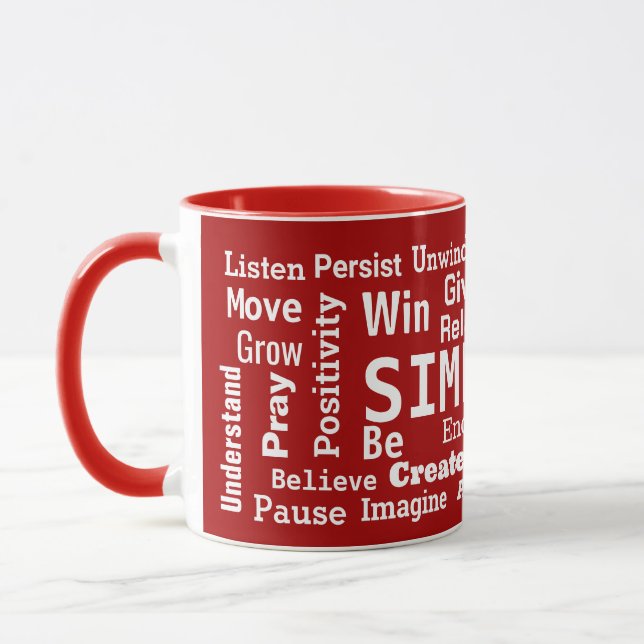 Motivational Word Cloud On Red Mug (Left)