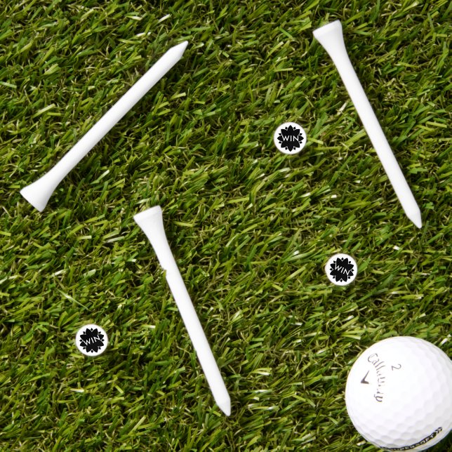 Motivational Word Win White on Black Golf Tees (Grass Multi)