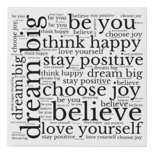 Motivational WordArt Pattern Black Text White Faux Canvas Print