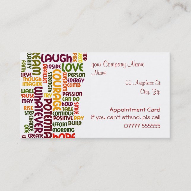 Motivational Words #1, appointments card (Front)