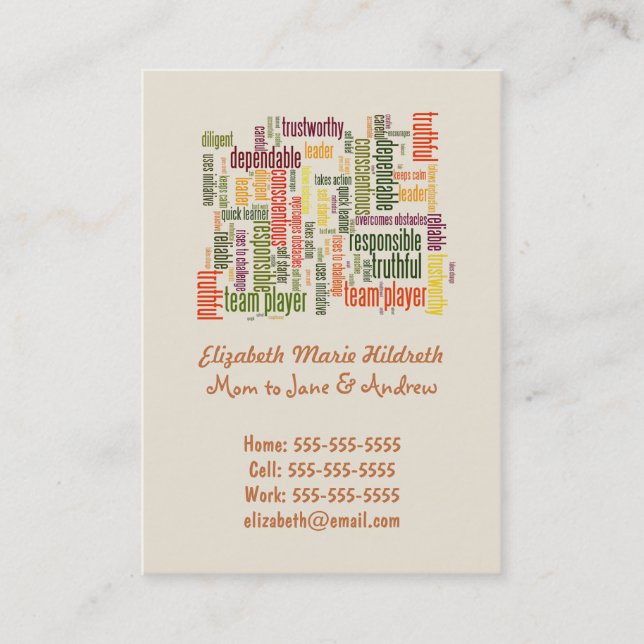 Motivational Words #4 positive values Calling Card (Front)