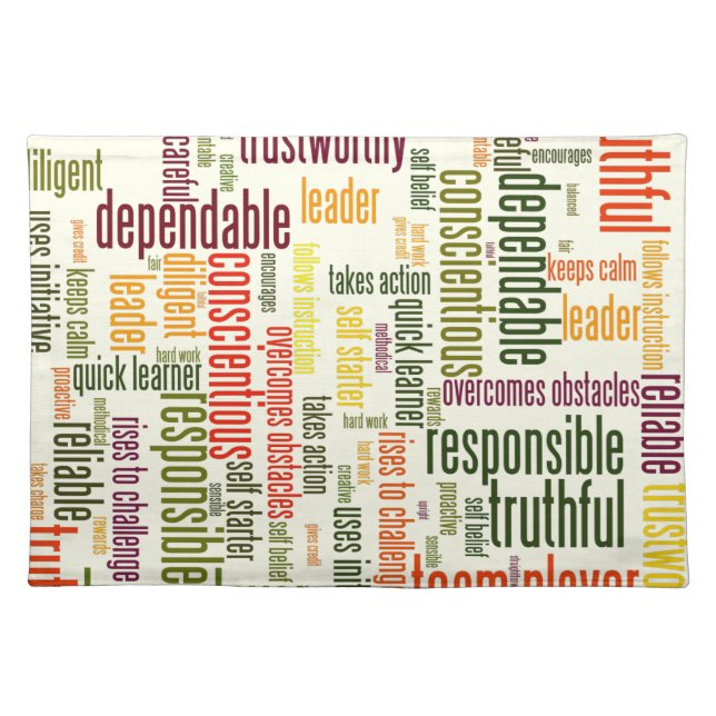 Motivational Words #4 positive values Cloth Placemat (Front)