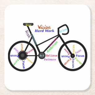 Motivational Words, Biking, Cycling, Bike Womens Square Paper Coaster