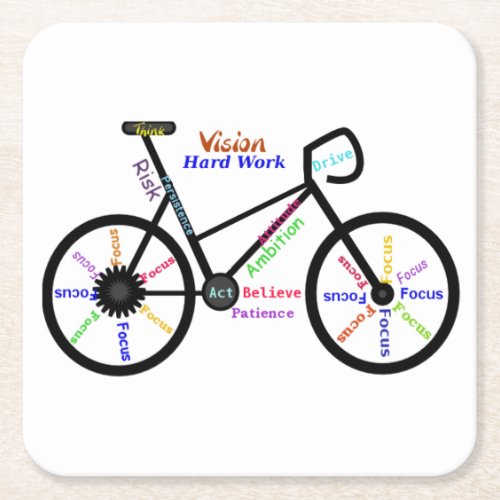 Motivational Words Biking Cycling Bike Womens Square Paper Coaster