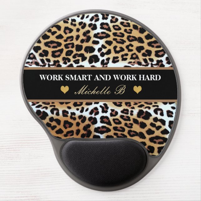 Motivational Work Hard & Work Smart Leopard Custom Gel Mouse Pad (Front)