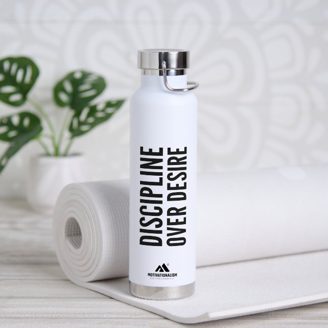 MOTIVATIONALISM© Discipline Over Desire_ Water Bottle (Yoga (Rotated))