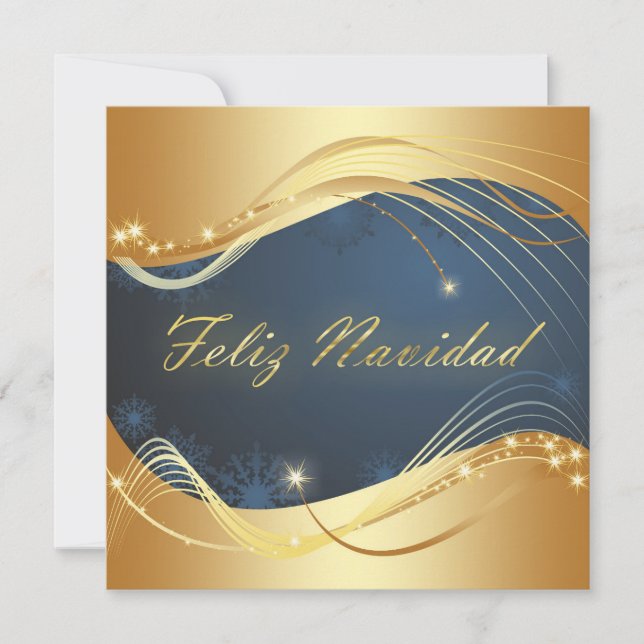 Motivo dorado de Navidad con fondo azul Holiday Card (Front)