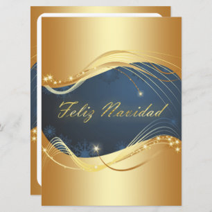 Motivo dorado de Navidad con fondo azul Holiday Card