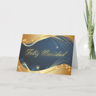 Motivo dorado de Navidad con fondo azul Holiday Card
