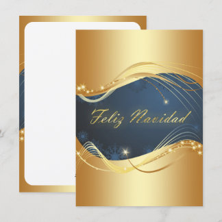 Motivo dorado de Navidad con fondo azul Holiday Card