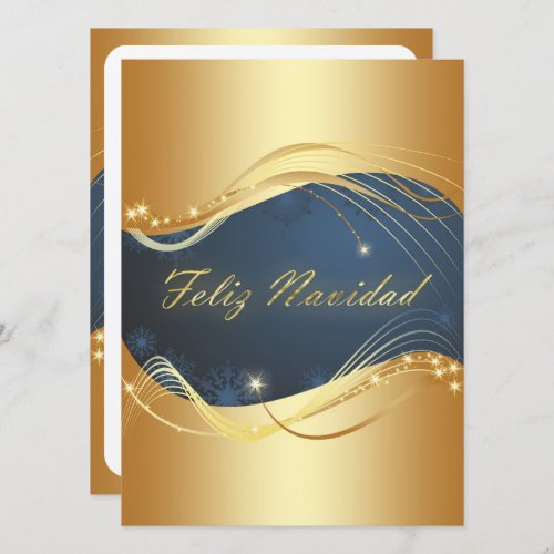 Motivo dorado de Navidad con fondo azul Holiday Card