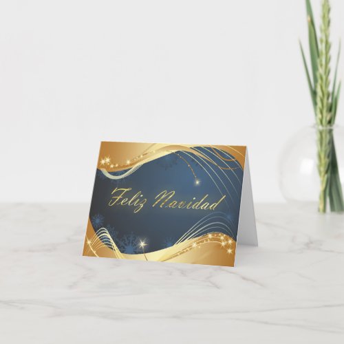 Motivo dorado de Navidad con fondo azul Holiday Card