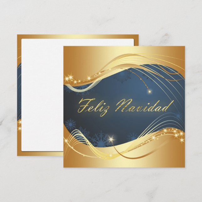 Motivo dorado de Navidad con fondo azul Holiday Card (Front/Back)