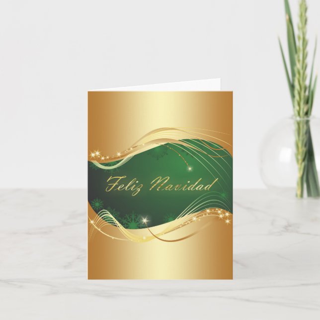 Motivo dorado de Navidad con fondo verde Holiday Card (Front)