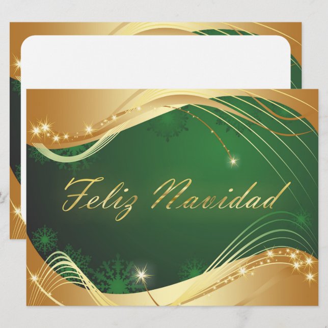 Motivo dorado de Navidad con fondo verde Holiday Card (Front/Back)