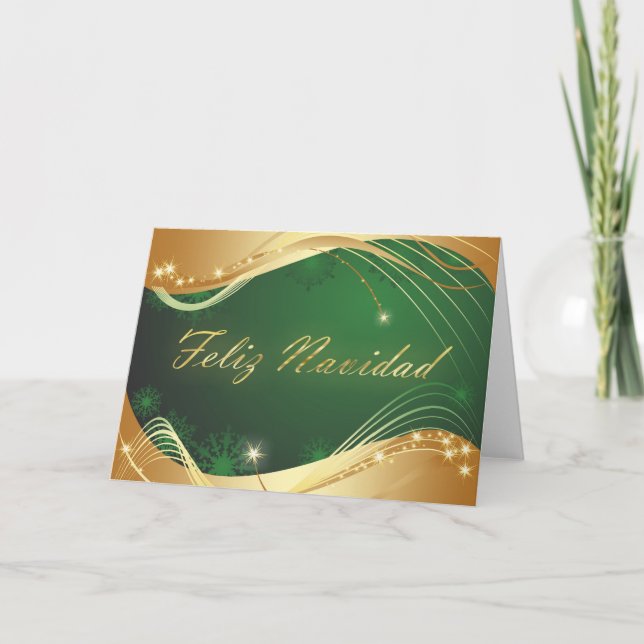 Motivo dorado de Navidad con fondo verde Holiday Card (Front)