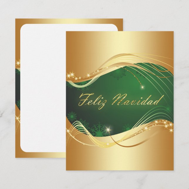Motivo dorado de Navidad con fondo verde Invitation (Front/Back)