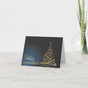 Motivo navideño azul con dorado árbol de navidad. card