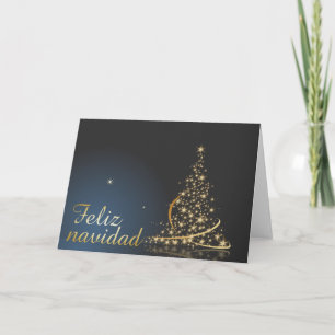 Motivo navideño azul con dorado árbol de navidad. card