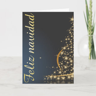 Motivo navideño azul con dorado árbol de navidad. card
