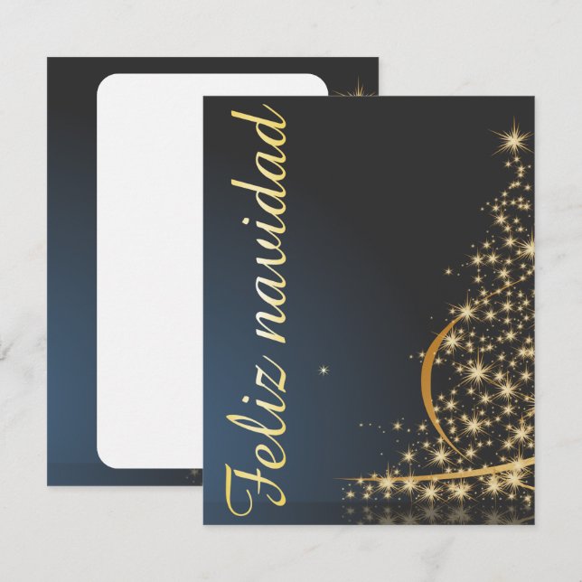 Motivo navideño azul con dorado árbol de navidad. invitation (Front/Back)