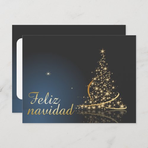 Motivo navideo azul con dorado rbol de navidad invitation