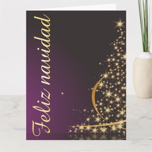 Motivo navideo morado con dorado rbol de navidad card