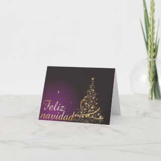 Motivo navideño morado con dorado árbol de navidad card