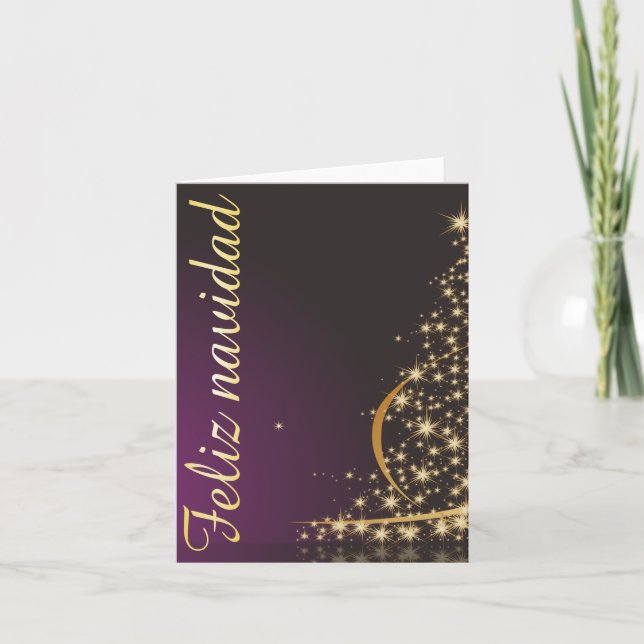 Motivo navideño morado con dorado árbol de navidad card (Front)