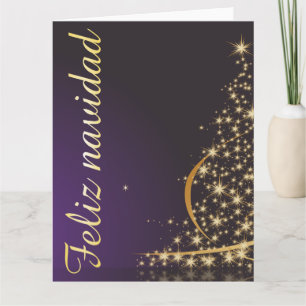 Motivo navideño morado oscuro con dorado árbol de card