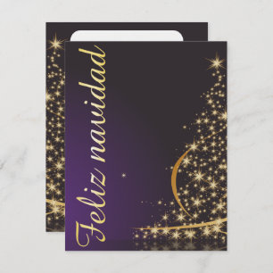 Motivo navideño morado oscuro con dorado árbol de invitation