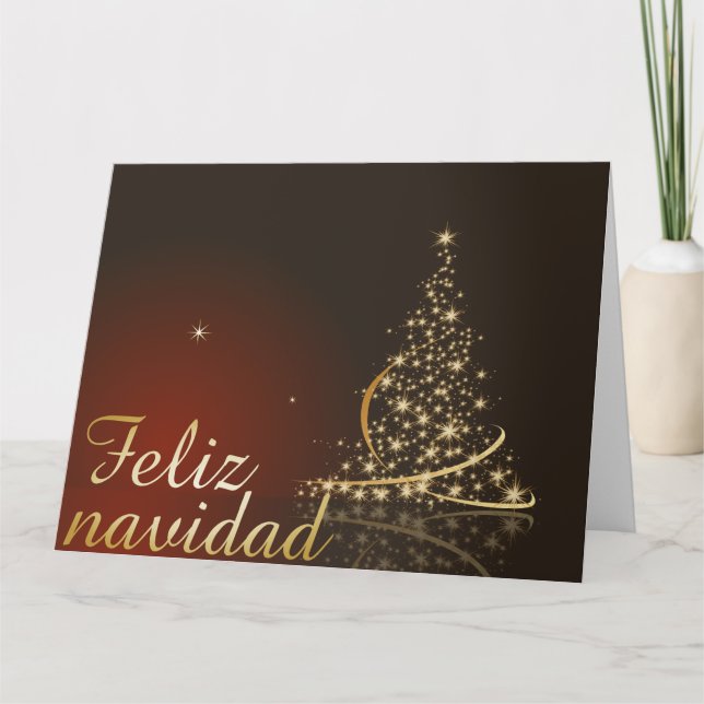 Motivo navideño rojo con dorado árbol de navidad. card (Front)