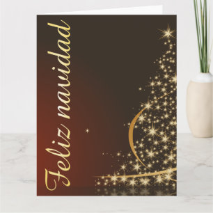 Motivo navideño rojo con dorado árbol de navidad. card