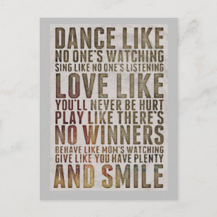 MOTIVTIONAL DANCE LIKE NO ONES WATCHING POSTCARDS