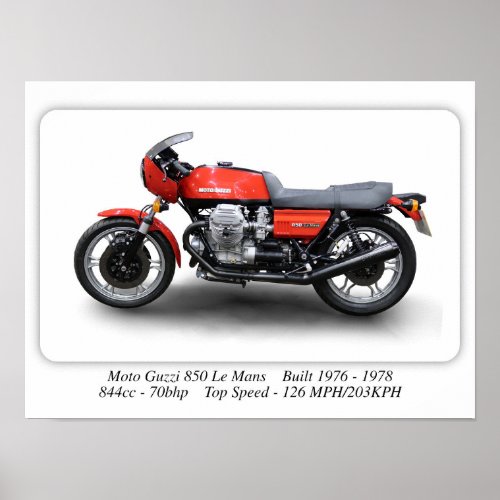 Moto Guzzi 850 Le Mans 1976 Motorcycle _ A3 Size Poster