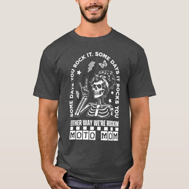 Moto Mom Skeleton Rocker Punk Biker Retro Gothic L T-Shirt (Front)