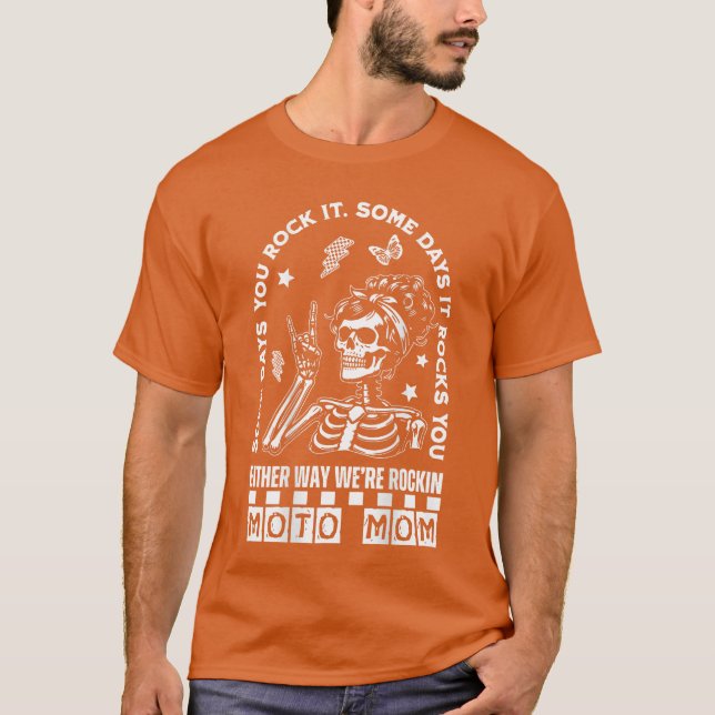 Moto Mom Skeleton Rocker Punk Biker Retro Gothic O T-Shirt (Front)